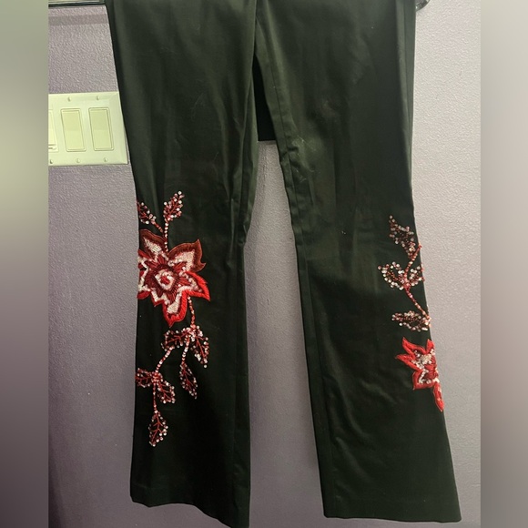 Cache Black red bead sequin embroidered pants boot cut flare leg stretch vintage - Picture 4 of 9